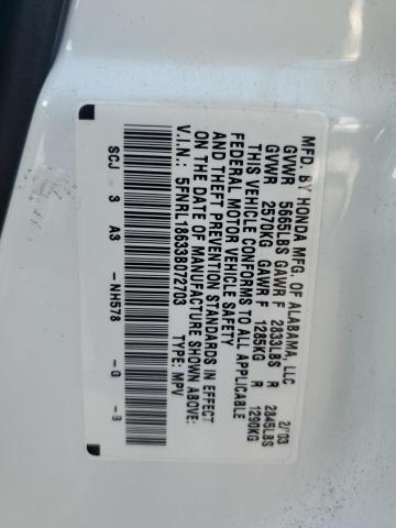 5FNRL18633B072703 - 2003 HONDA ODYSSEY EX WHITE photo 13