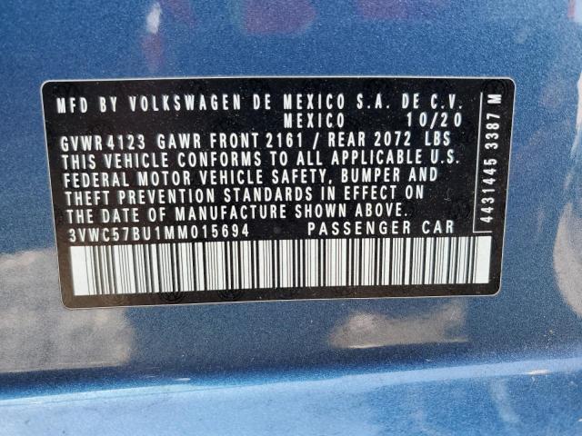 3VWC57BU1MM015694 - 2021 VOLKSWAGEN JETTA S BLUE photo 13