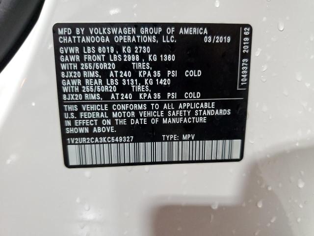 1V2UR2CA3KC549327 - 2019 VOLKSWAGEN ATLAS SE Սպիտակ լուսանկար 14