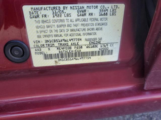 3N1CB51A96L497754 - 2006 NISSAN SENTRA 1.8S BURGUNDY photo 12