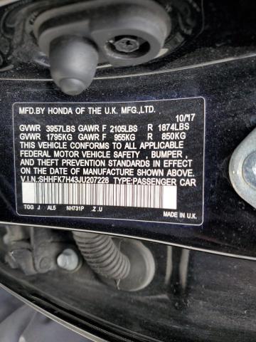 SHHFK7H43JU207228 - 2018 HONDA CIVIC SPORT შავი ფოტო 12