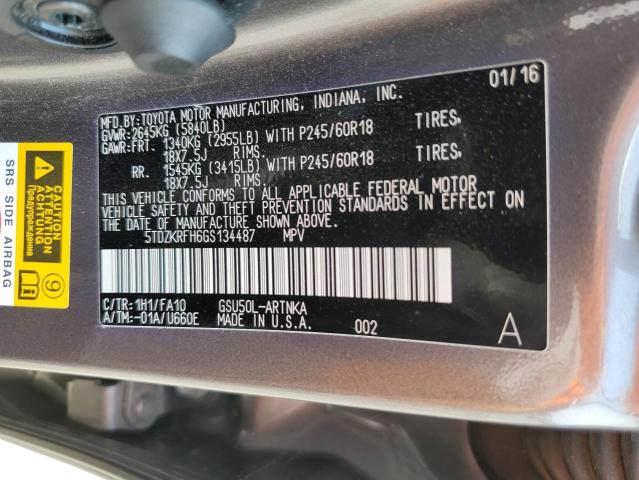 5TDZKRFH6GS134487 - 2016 TOYOTA HIGHLANDER LE GRAY photo 13