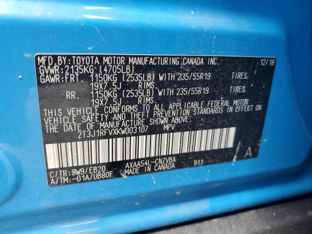 2T3J1RFVXKW003107 - 2019 TOYOTA RAV4 ADVENTURE BLUE photo 13