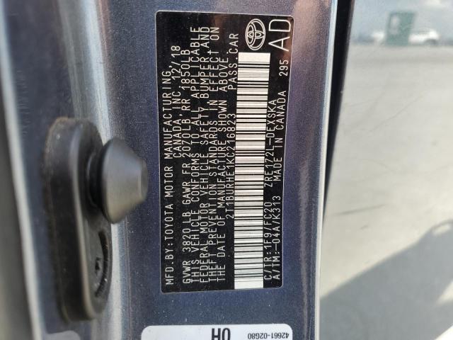 2T1BURHE1KC216823 - 2019 TOYOTA COROLLA L GRAY photo 13