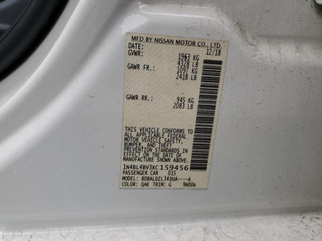 1N4BL4BV3KC159456 - 2019 NISSAN ALTIMA S WHITE photo 12