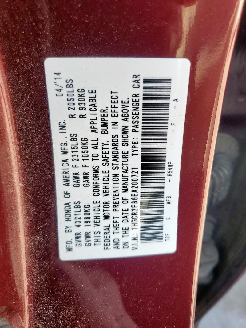 1HGCR2F86EA200721 - 2014 HONDA ACCORD EXL MAROON photo 12