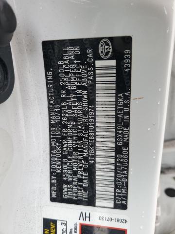 4T1BK1EB8FU191974 - 2015 TOYOTA AVALON XLE WHITE photo 12