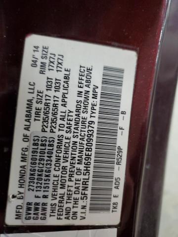 5FNRL5H69EB099379 - 2014 HONDA ODYSSEY EXL BURGUNDY photo 13