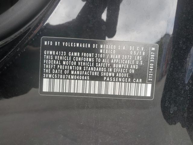 3VWC57BU7KM040645 - 2019 VOLKSWAGEN JETTA S BLACK photo 12