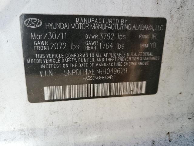 5NPDH4AE3BH049629 - 2011 HYUNDAI ELANTRA GLS WHITE photo 12