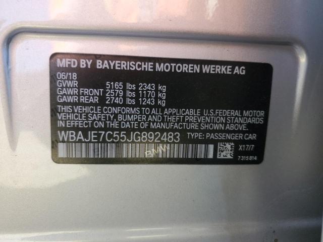 WBAJE7C55JG892483 - 2018 BMW 540 XI SILVER photo 10