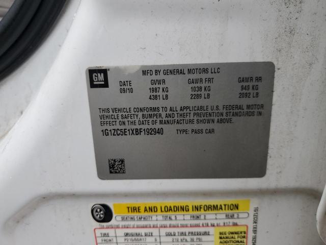 1G1ZC5E1XBF192940 - 2011 CHEVROLET MALIBU 1LT WHITE photo 12