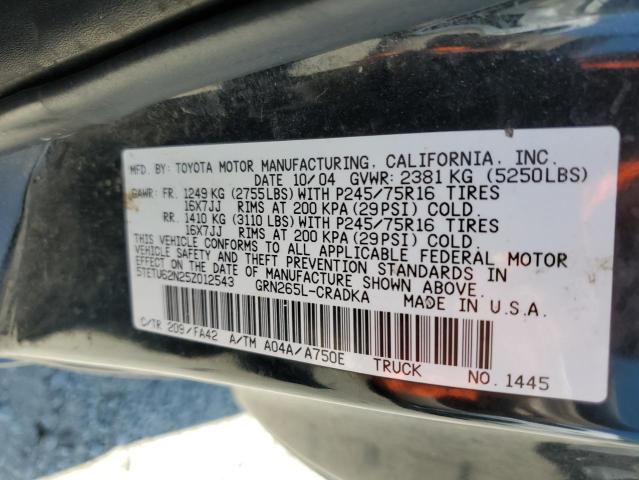 5TETU62N25Z012543 - 2005 TOYOTA TACOMA PRERUNNER ACCESS CAB BLACK photo 12