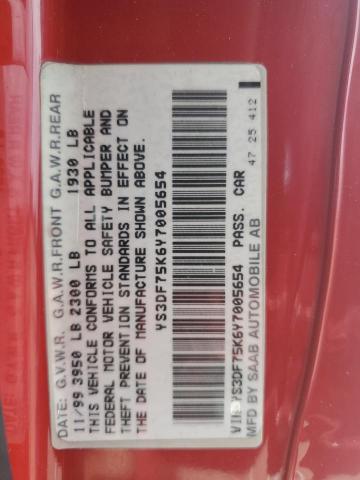 YS3DF75K6Y7005654 - 2000 SAAB 9-3 SE RED photo 12