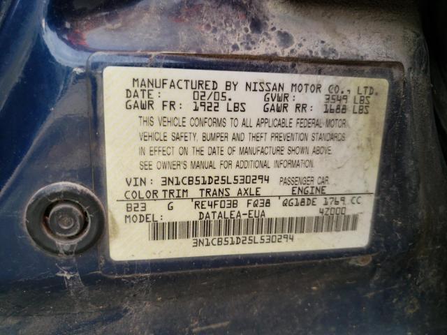 3N1CB51D25L530294 - 2005 NISSAN SENTRA 1.8 BLUE photo 12