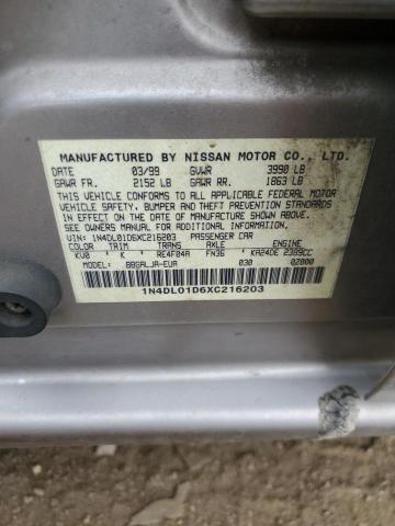 1N4DL01D6XC216203 - 1999 NISSAN ALTIMA XE SILVER photo 13