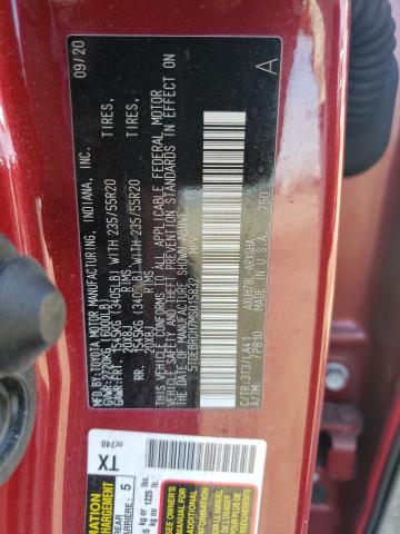 5TDEBRCH7MS015832 - 2021 TOYOTA HIGHLANDER HYBRID PLATINUM RED photo 12