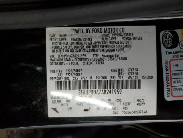 3FAHP0HA7AR241959 - 2010 FORD FUSION SE BLACK photo 12