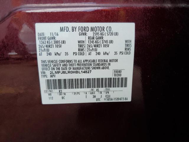 2LMPJ8LR0HBL14827 - 2017 LINCOLN MKX RESERVE Շագանակագույն լուսանկար 12