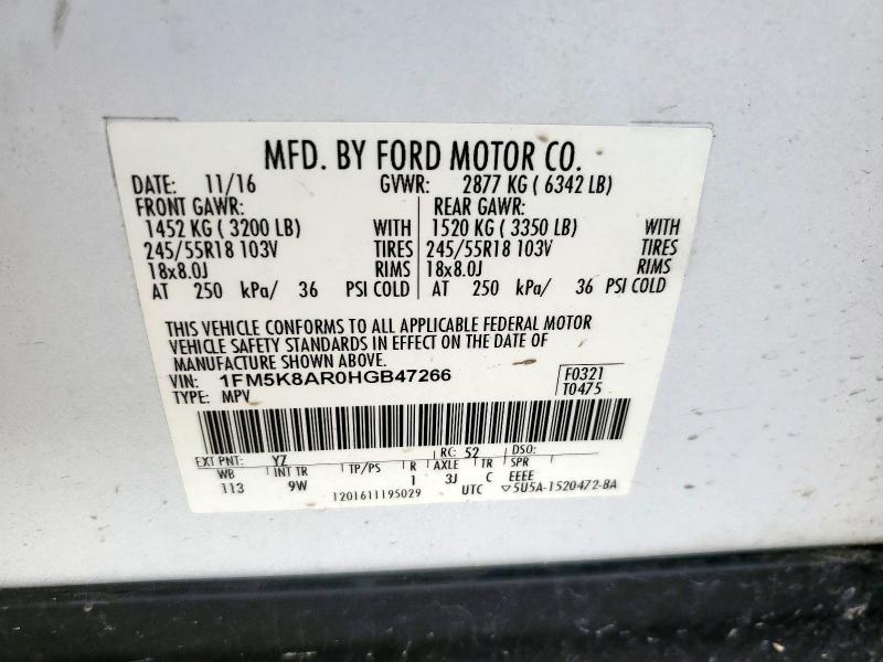 1FM5K8AR0HGB47266 - 2017 FORD EXPLORER POLICE INTERCEPTOR Blanco foto 12