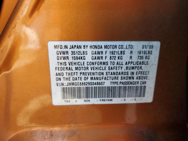 JHMGE88629S048607 - 2009 HONDA FIT SPORT ORANGE photo 12