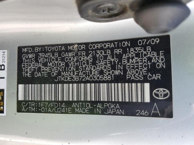 JTKDE3B72A0305881 - 2010 TOYOTA SCION TC Gümüş foto 12