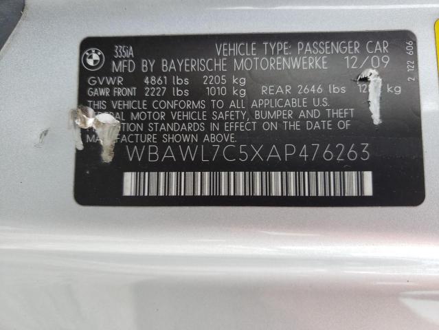 WBAWL7C5XAP476263 - 2010 BMW 335 I SILVER photo 12