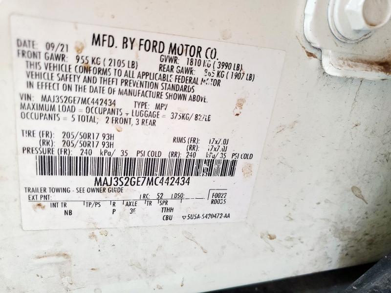 MAJ3S2GE7MC442434 - 2021 FORD ECOSPORT SE Белый фото 14