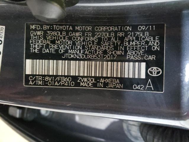 JTDKN3DUXB5312017 - 2011 TOYOTA PRIUS CHARCOAL photo 12