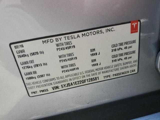 5YJSA1E22GF128581 - 2016 TESLA MODEL S ვერცხლისფერი ფოტო 12