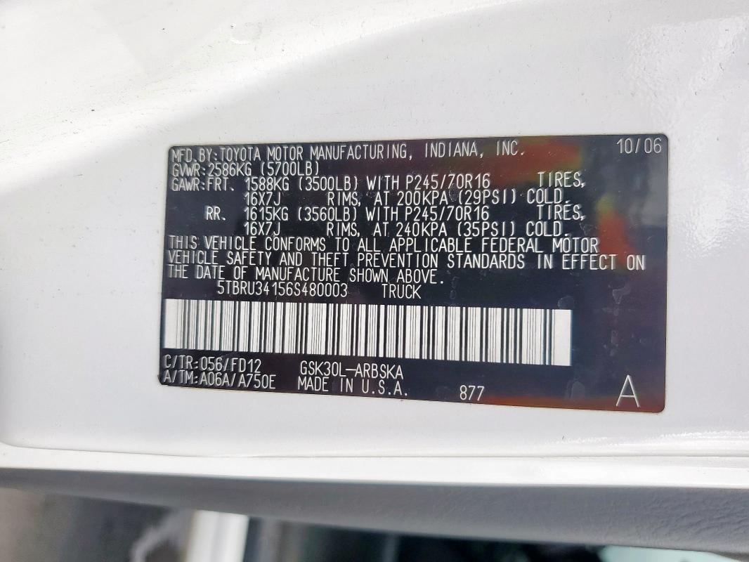 5TBRU34156S480003 - 2006 TOYOTA TUNDRA ACCESS CAB SR5 WHITE photo 13