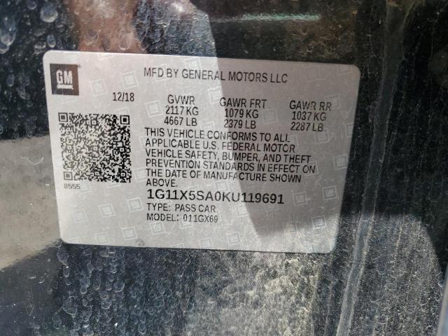 1G11X5SA0KU119691 - 2019 CHEVROLET IMPALA LS BLACK photo 12