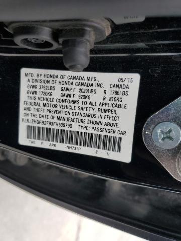 2HGFB2F93FH539790 - 2015 HONDA CIVIC EXL შავი ფოტო 12