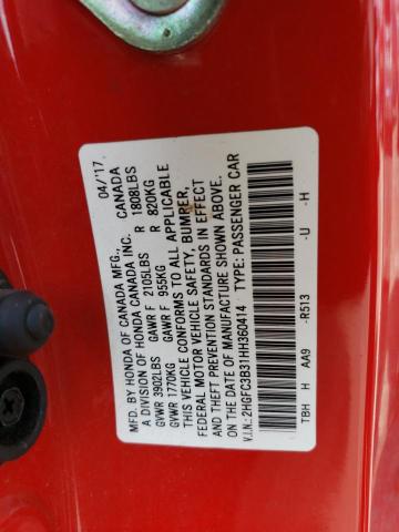 2HGFC3B31HH360414 - 2017 HONDA CIVIC EX RED photo 13