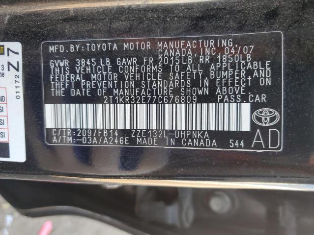 2T1KR32E77C676809 - 2007 TOYOTA COROLLA MA XR BLACK photo 12