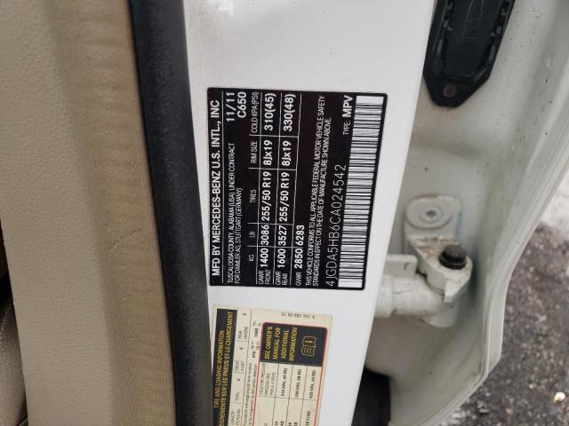 4JGDA5HB6CA024542 - 2012 MERCEDES-BENZ ML 350 4MATIC WHITE photo 13