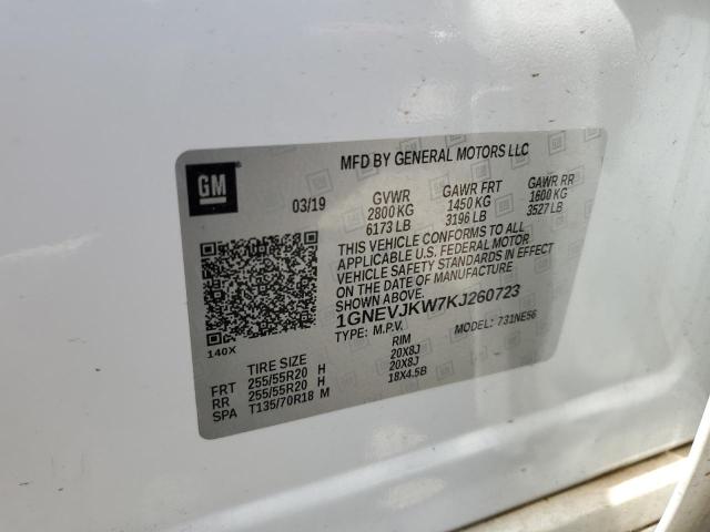 1GNEVJKW7KJ260723 - 2019 CHEVROLET TRAVERSE HIGH COUNTRY WHITE photo 13