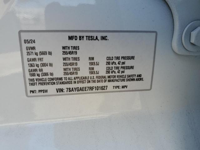 7SAYGAEE7RF101627 - 2024 TESLA MODEL Y 白色 照片 13