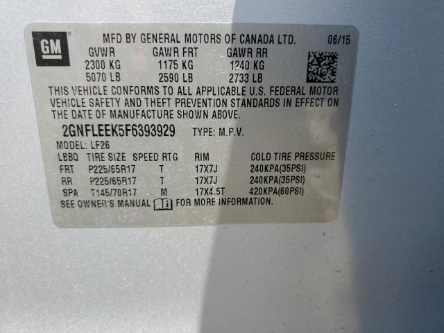 2GNFLEEK5F6393929 - 2015 CHEVROLET EQUINOX LS SILVER photo 14