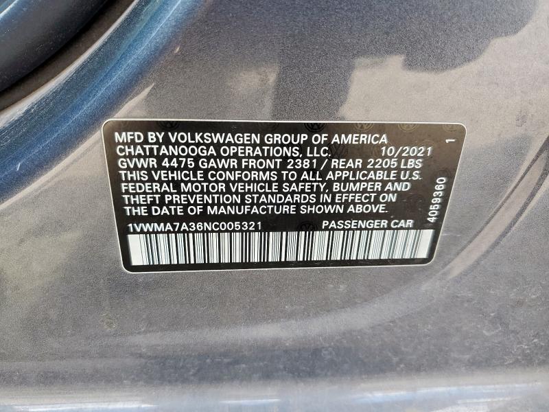 1VWMA7A36NC005321 - 2022 VOLKSWAGEN PASSAT R-LINE Boz foto 12