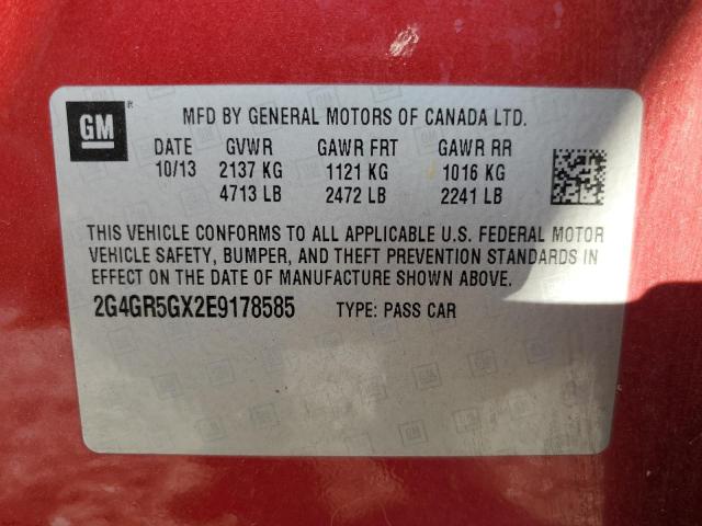 2G4GR5GX2E9178585 - 2014 BUICK REGAL PREMIUM RED photo 12