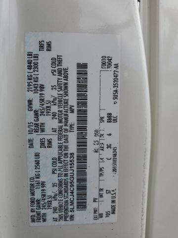 5LMCJ4C95GUJ15538 - 2016 LINCOLN MKC BLACK LABEL Biały zdjęcie 13