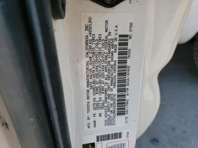 5TETX22NX5Z080878 - 2005 TOYOTA TACOMA ACCESS CAB თეთრი ფოტო 12