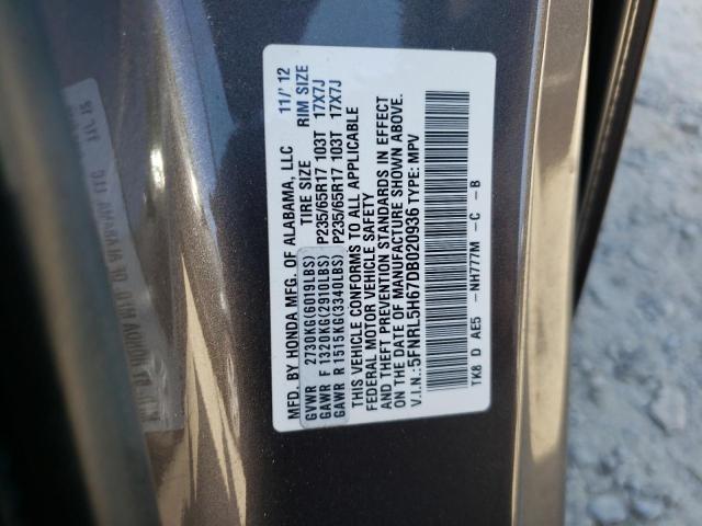 5FNRL5H67DB020936 - 2013 HONDA ODYSSEY EXL GRAY photo 13