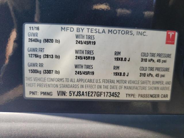 5YJSA1E27GF173452 - 2016 TESLA MODEL S GRAY photo 12