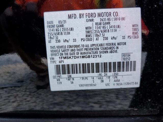 1FMSK7DH1MGB12312 - 2021 FORD EXPLORER XLT BLACK photo 19