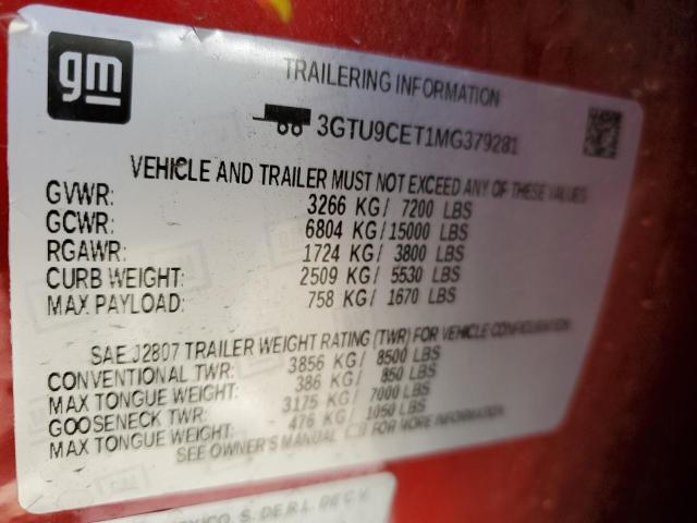 3GTU9CET1MG379281 - 2021 GMC SIERRA K1500 ELEVATION RED photo 12