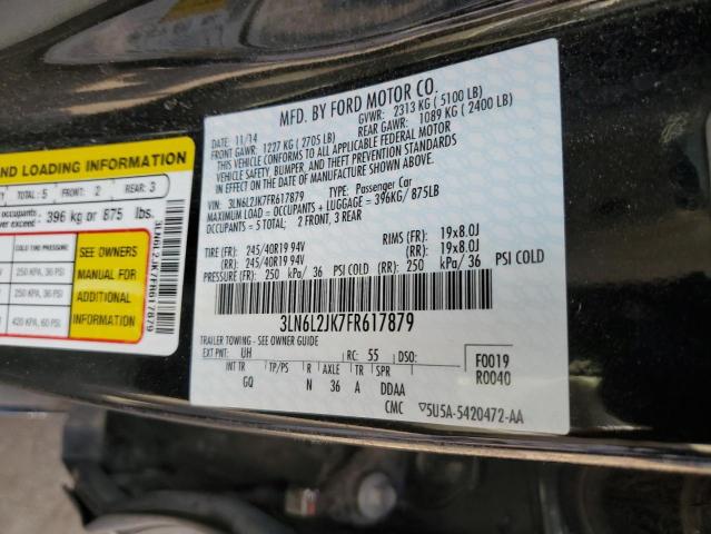3LN6L2JK7FR617879 - 2015 LINCOLN MKZ BLACK photo 12