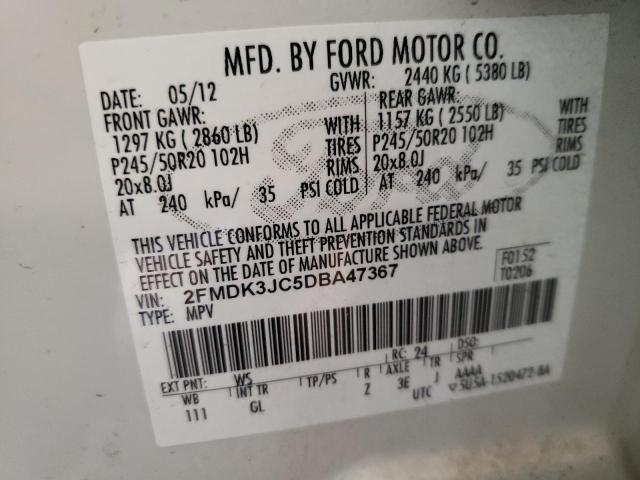 2FMDK3JC5DBA47367 - 2013 FORD EDGE SEL WHITE photo 12