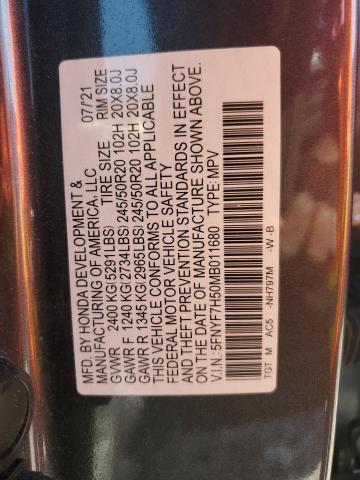 5FNYF7H50MB011680 - 2021 HONDA PASSPORT EXL Boz foto 12